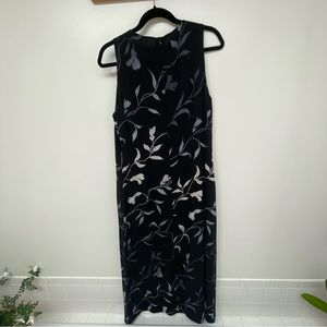 Jones New York Dress Black and Gray Leaves and Petals Women 14